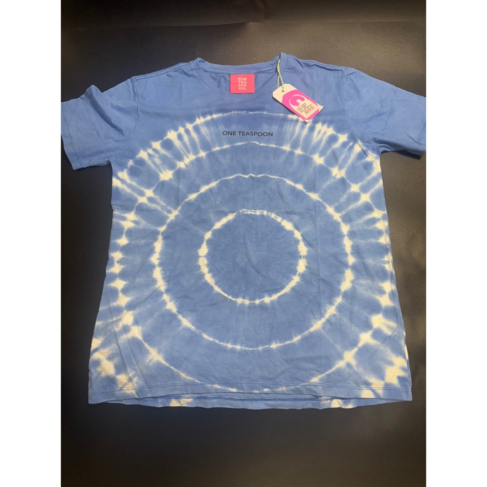 One Teaspoon NEW Hand Dyed Crew Tee Blue/White Tie Dye Graphic T-Shirt Small
